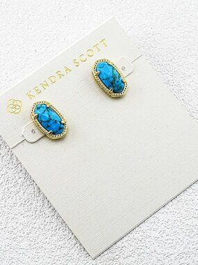 Kendra Scott Gold Veined Turquoise Stud Earrings